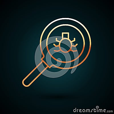 Gold line Flea search icon isolated on dark blue background. Vector Vector Illustration