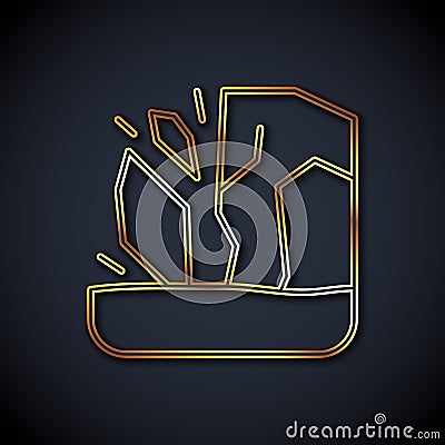 Gold line Glacier melting icon isolated on black background. Vector Stock Photo