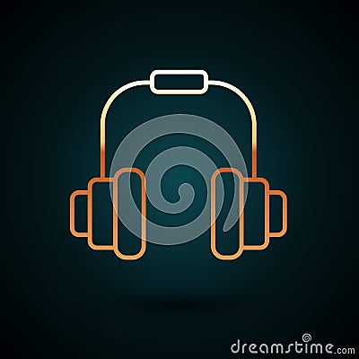 Gold line Headphones icon isolated on dark blue background. Earphones. Concept for listening to music, service Vector Illustration