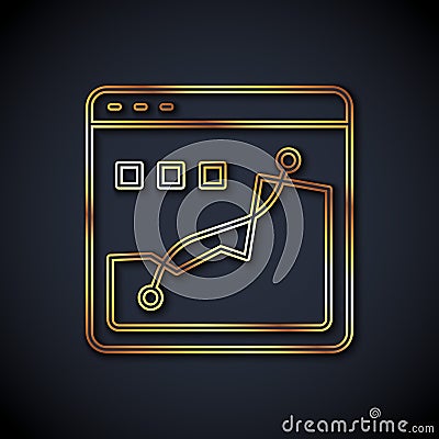 Gold line Histogram graph photography icon isolated on black background. Vector Vector Illustration