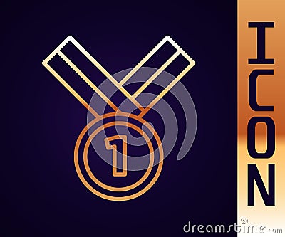 Gold line Medal golf icon isolated on black background. Winner achievement sign. Award medal. Vector Vector Illustration