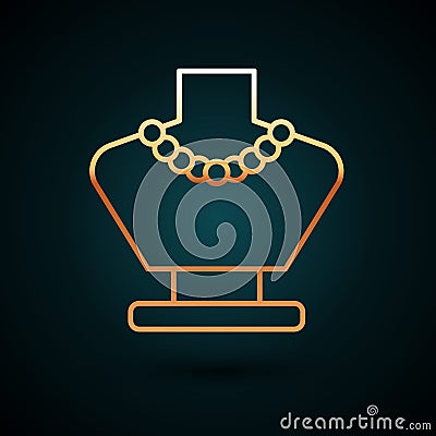 Gold line Necklace on mannequin icon isolated on dark blue background. Vector Stock Photo