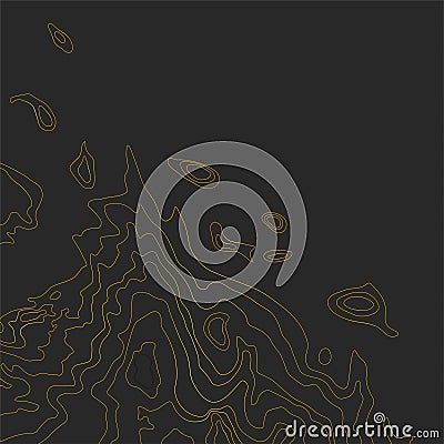 Gold line of topography. Mountain hiking.Dark topographic map concept with space for your copy. 3D Cartography concept background Cartoon Illustration