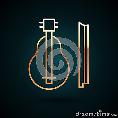 Gold line Violin icon isolated on dark blue background. Musical instrument. Vector Vector Illustration