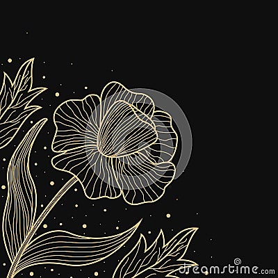 Gold lines flower design on black Vector Illustration