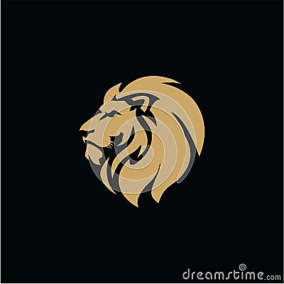 Gold Lion Head, Black Background Flat Design Vector Illustration Vector Illustration