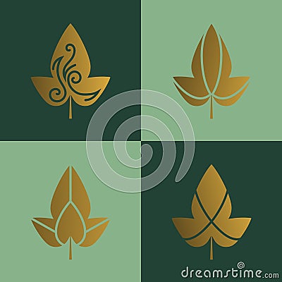 Gold logo design template agriculture and organic farm, tea. Abstract line icons elements badge for food and drink industry. Outli Vector Illustration
