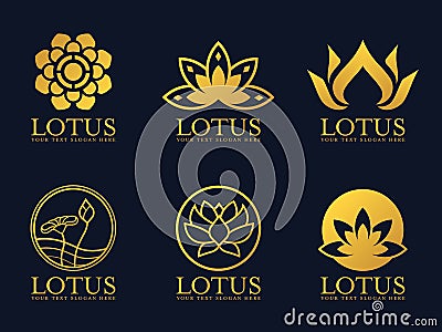 Gold lotus logo sign vector set design Vector Illustration