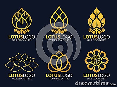 Gold Lotus logo vector illustration art set design Vector Illustration