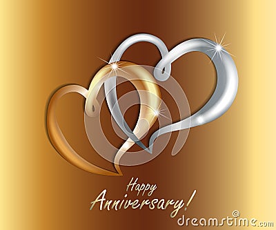 Gold love hearts wedding anniversary luxury symbol icon vector image Vector Illustration