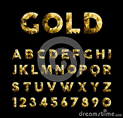 Gold low poly font typeface elegant numbers abc Vector Illustration