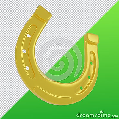 Gold luck horseshoes st patrick`s day symbol 3d render., clipping paht Stock Photo