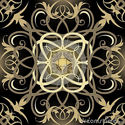 Gold luxury floral seamless pattern. Ornamental shiny background. Vintage gold flowers. Repeat backdrop. Golden modern Deco Vector Illustration