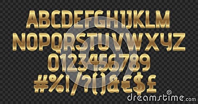 Gold luxury letters. Golden font. Elegant metal effect. Vector gloss typography. Fashoin digital fonts Vector Illustration