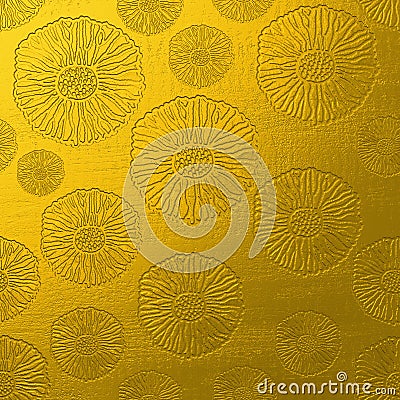 Gold luxury metallic plate with floral design. elegant floral background Stock Photo