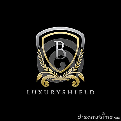 Gold Luxury Shield B Letter Logo Stock Photo