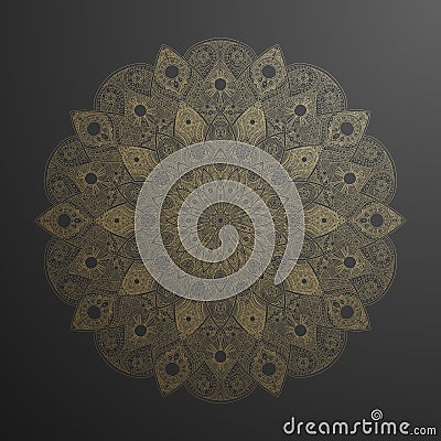 Gold mandala pattern. Abstract gold on black floral vector art. Golden flower in indian motive. Luxury lace decoration Vector Illustration