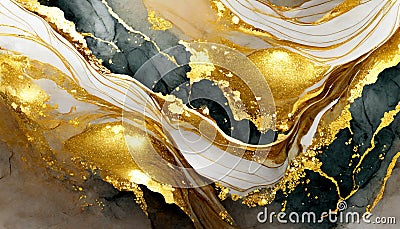 gold Marble ink abstract art from exquisite original painting for abstract background, Generative AI Stock Photo