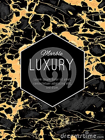 Gold Marble Luxury Background with Hexogen Banner Vector Illustration