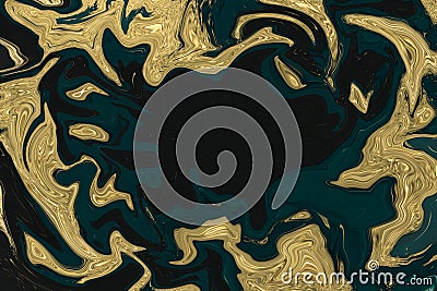 Gold marbling texture design. Dark green and golden marble pattern. Fluid art. Stock Photo