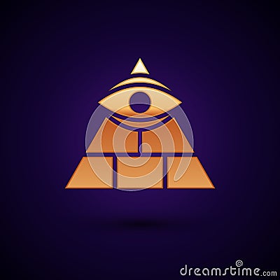 Gold Masons symbol All-seeing eye of God icon isolated on black background. The eye of Providence in the triangle Vector Illustration