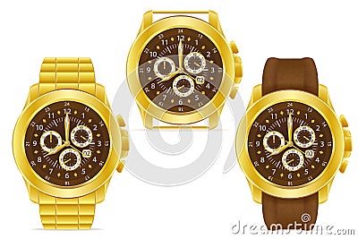 Gold mechanical wristwatch vector illustration Vector Illustration