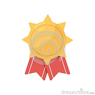 Gold medal award with ribbon. Golden badge reward. Best and premium quality symbol. Gilded emblem. Military medallion Vector Illustration