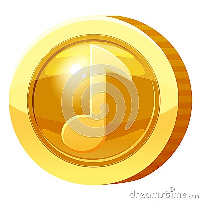 Gold Medal Coin Music Note symbol. Golden token for games, user interface asset element. Vector illustration Vector Illustration