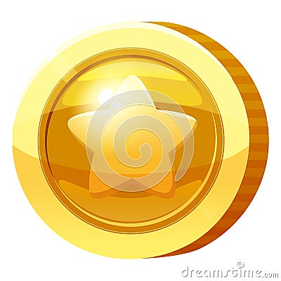 Gold Medal Coin Star symbol. Golden token for games, user interface asset element. Vector illustration Vector Illustration