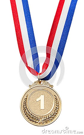 Gold medal for first place. Gold award with the number one. Isolated on a white background Stock Photo