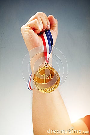 Gold medal first place winner Stock Photo