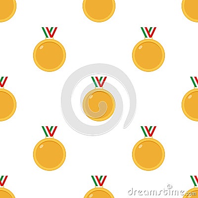 Gold Medal Flat Icon Seamless Pattern Vector Illustration