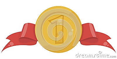 Gold medal in flat Vector Illustration