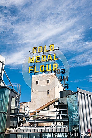 Gold Medal Flower Sign and Mill City Museum Editorial Stock Photo