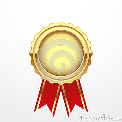 Gold medal with red ribbon Vector Illustration