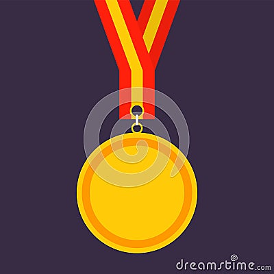 Gold Medal Ribbon Cartoon Flat Vector Icon Illustration Vector Illustration