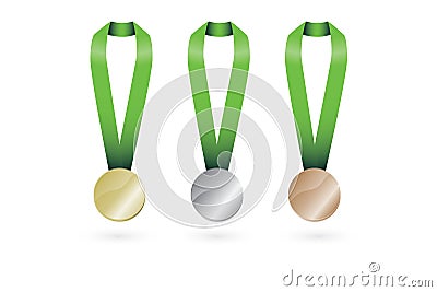 Gold Medal Silver Medal Bronze Medal set Vector Illustration