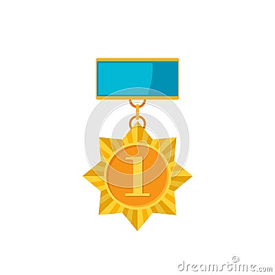 Gold medal star isolated on a white background. Award gold winner prize icon in flat style Vector Illustration