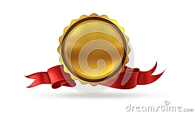 Gold medal. Victory award prize to first place with ribbons for hero or winner vector illustration Vector Illustration