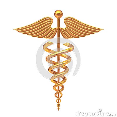 Gold Medical Caduceus Symbol. 3d Rendering Stock Photo