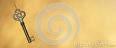 Gold mentor key, life coaching, solution concept, web banner with copy space Stock Photo