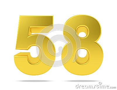Gold metal number 58 fifty eight isolated on white background, 3d rendering Stock Photo