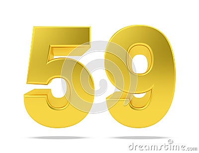 Gold metal number 59 fifty nine isolated on white background, 3d rendering Stock Photo