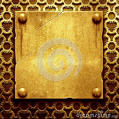 Gold metal plate with classic ornament Stock Photo