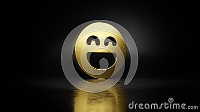 gold metal symbol of emoticons goofy 3D rendering with blurry reflection on floor with dark background Stock Photo