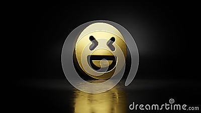 gold metal symbol of emoticons laughing 3D rendering with blurry reflection on floor with dark background Stock Photo