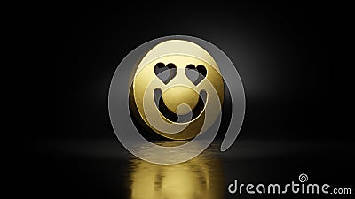 gold metal symbol of emoticons in love 3D rendering with blurry reflection on floor with dark background Stock Photo