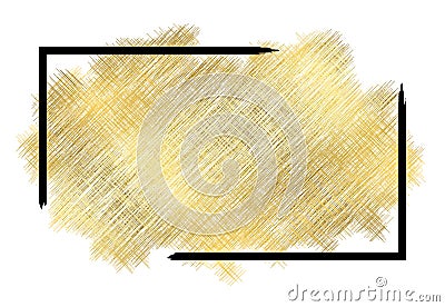 Gold metall texture, black frame. Golden color paint stroke isolated white background. Glitter stain design bright Vector Illustration