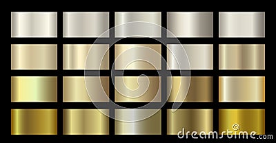 Gold Metallic, bronze, silver, chrome, copper metal foil texture gradient template Vector Illustration