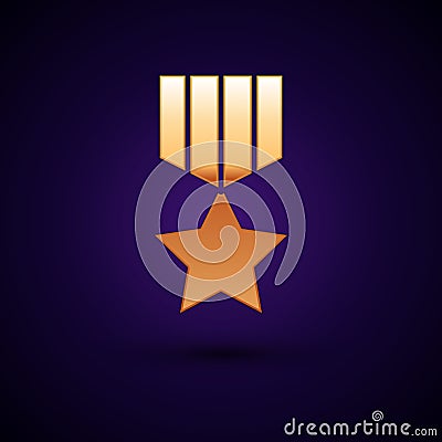 Gold Military reward medal icon isolated on black background. Army sign. Vector Vector Illustration